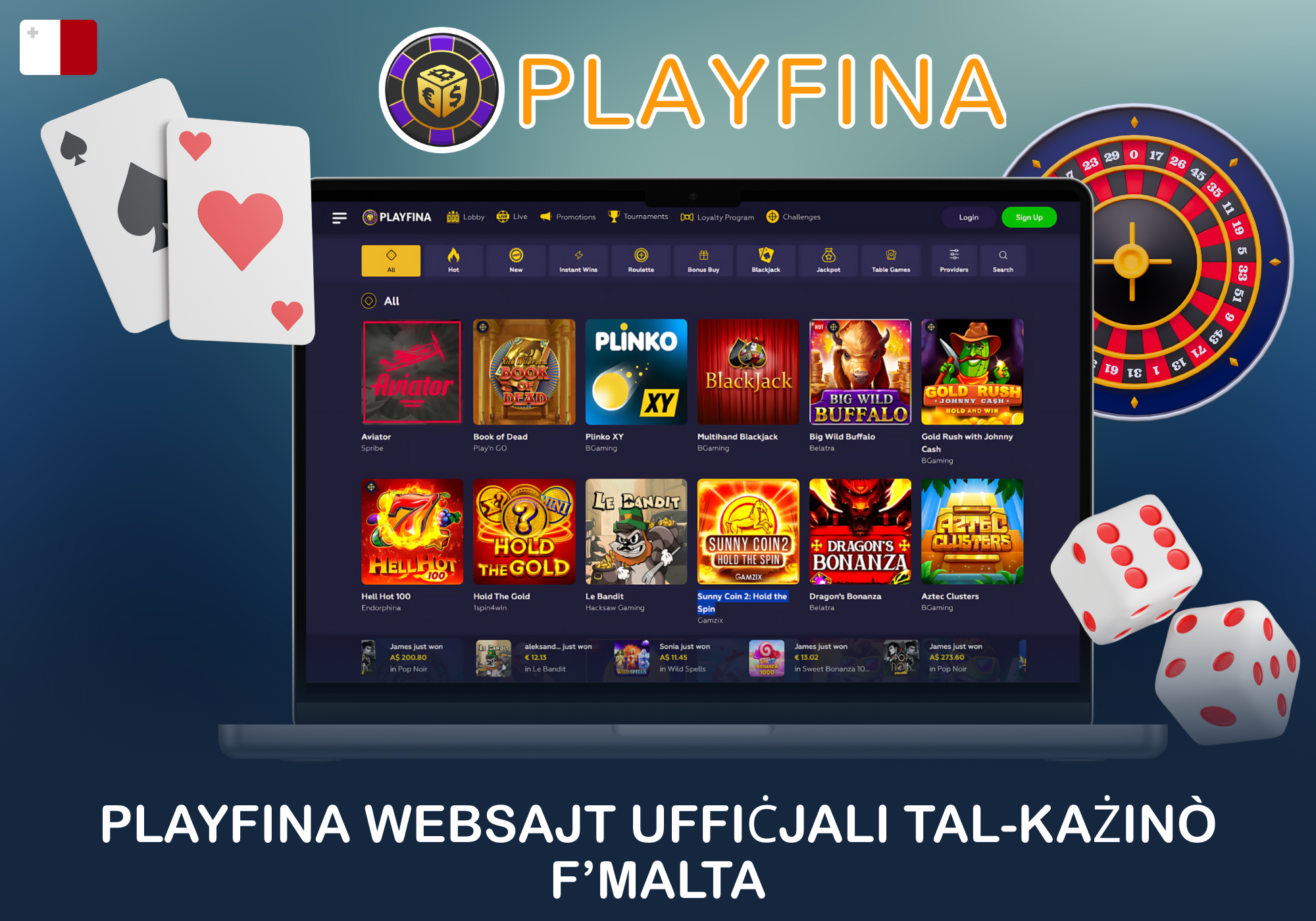 Playfina każinò online f'Malta
