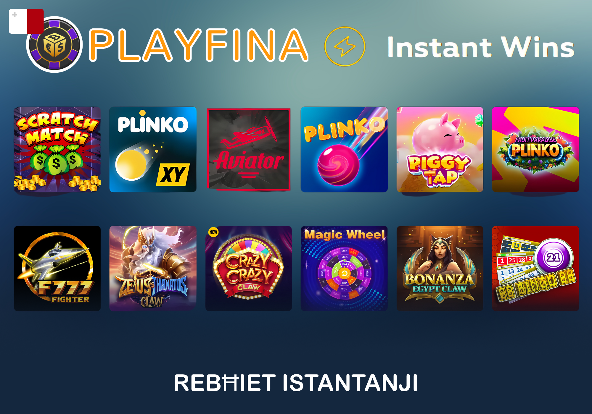 Logħob instant u crash popolari fuq Playfina f'Malta